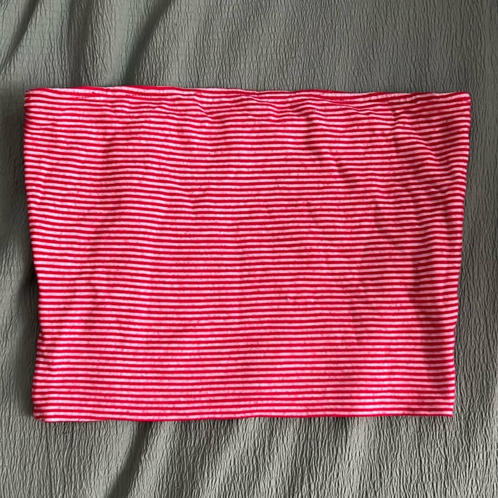 XS Striped Red & White Crop Tubed Top